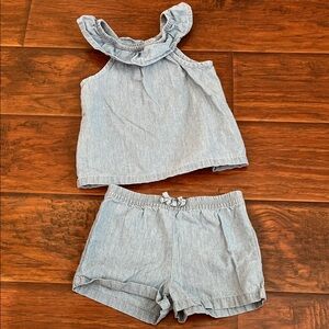 ⭐️⭐️PICK 5 / $20 Carter's Toddler Girl Light Blue Ruffle Top and Shorts Set 24M